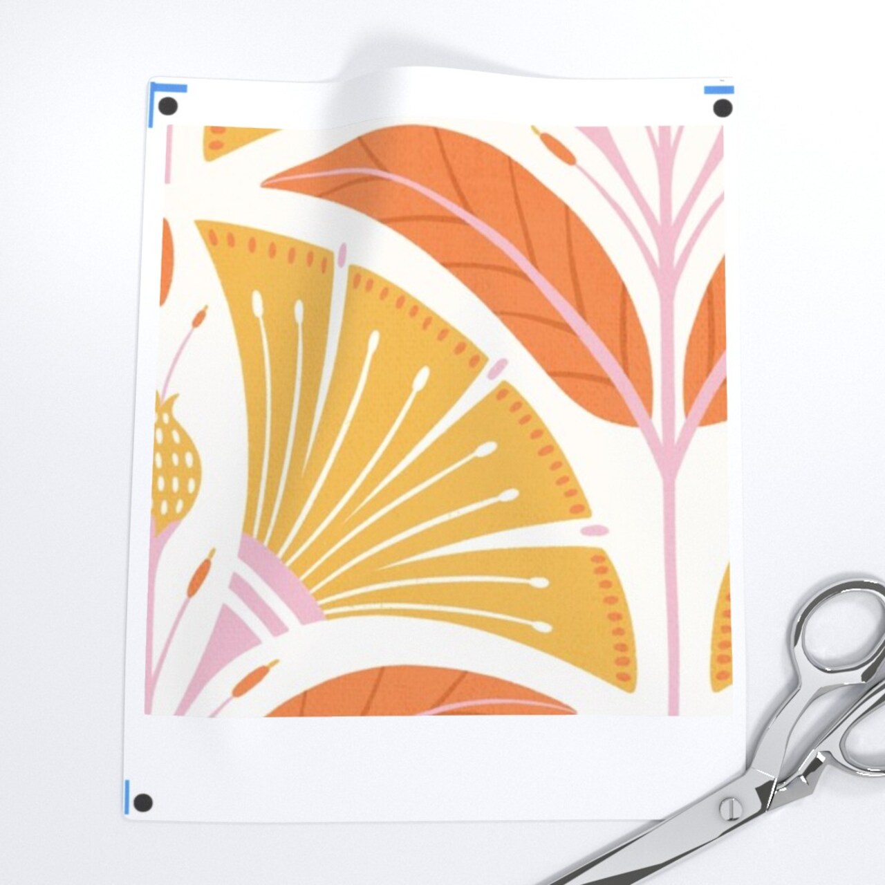 Art Deco Flowers Yellow Orange Pink Large Scale Geometric Scallop Mid Century Bold Custom Printed Fabric by Spoonflower Various Fabrics by the Yard or Fat Quarter